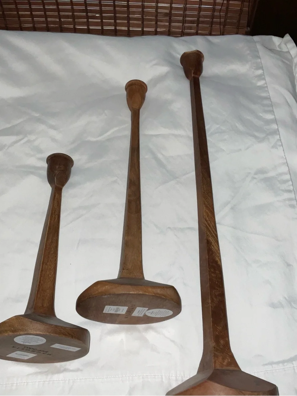 Magnolia Wooden Candlestick Holders in Brown